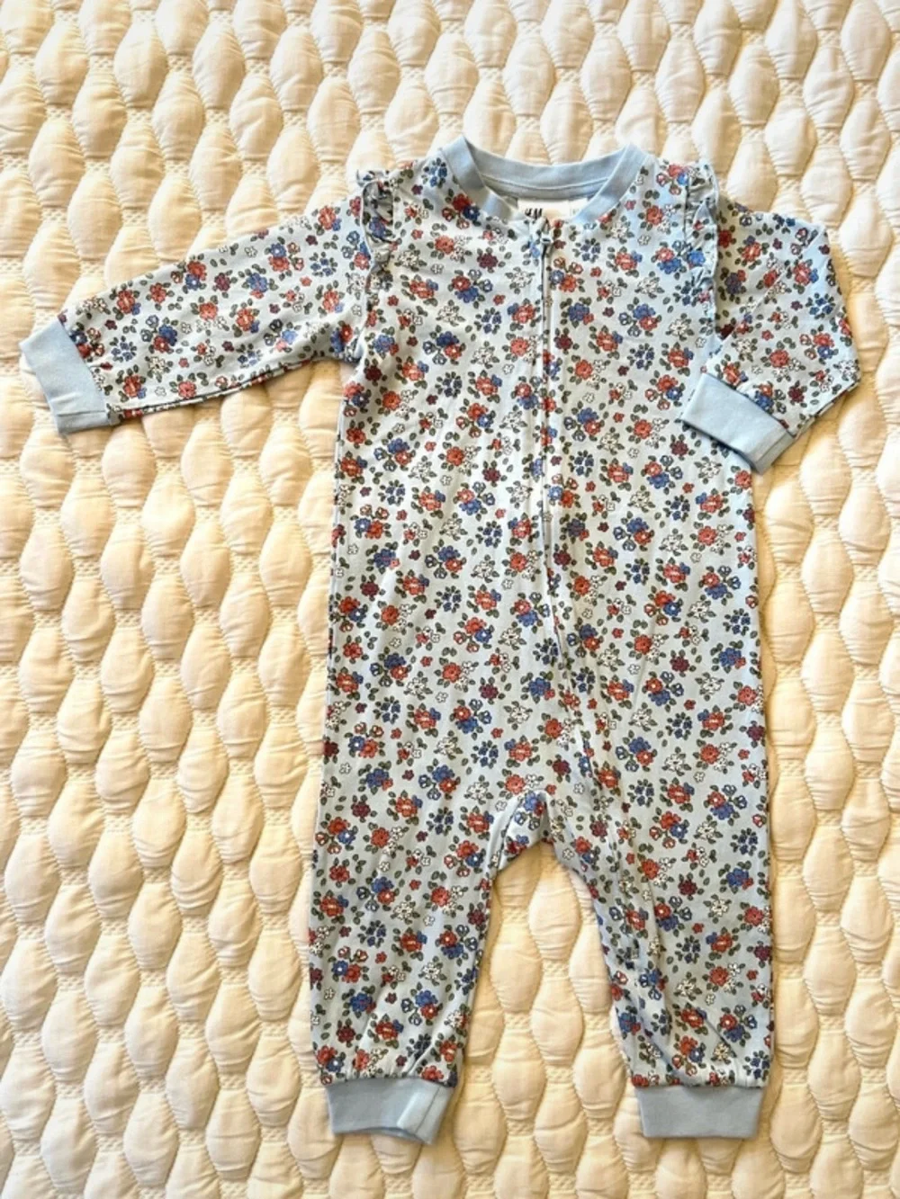 🌻3/$25 H&M Organic Cotton Floral Zip Sleeper Blue 6-9 Months NWT